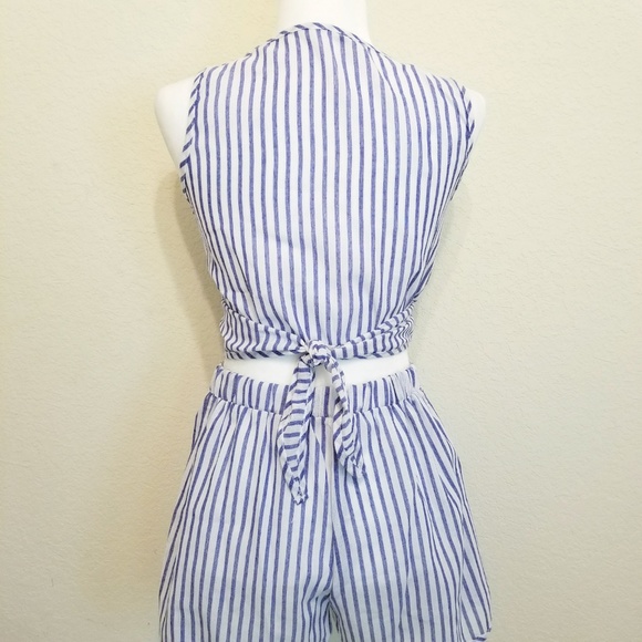 LAST 1 Striped 2 Pc Summer Top Front Tie & Shorts - Picture 6 of 8